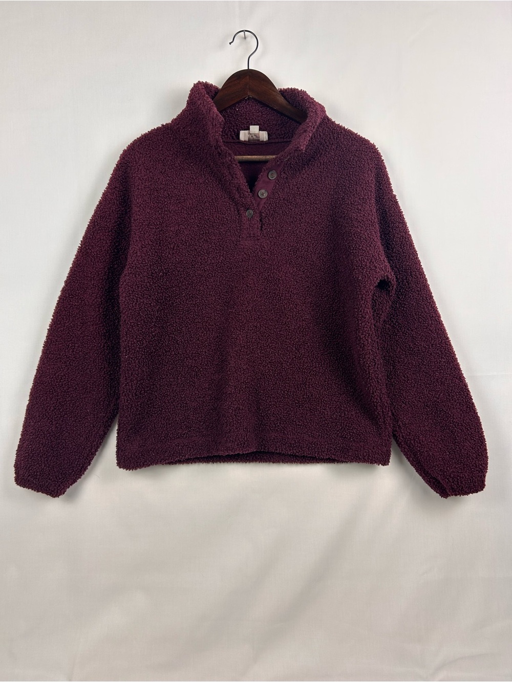 LOFT Outlet Cozy Up Sherpa Pullover Women’s XS Burgundy Button Mock Neck